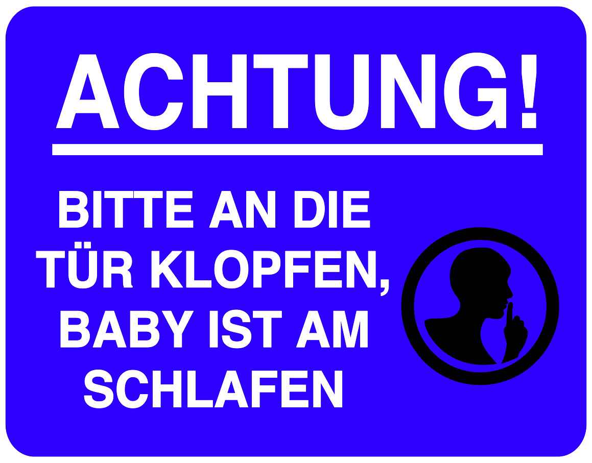 Ruhezone Aufkleber "ACHTUNG BITTE AN DIE TÜR KLOPFEN, BABY IST AM SCHLAFEN" 20-60cm LO-QUIETZONE-H-10800-44