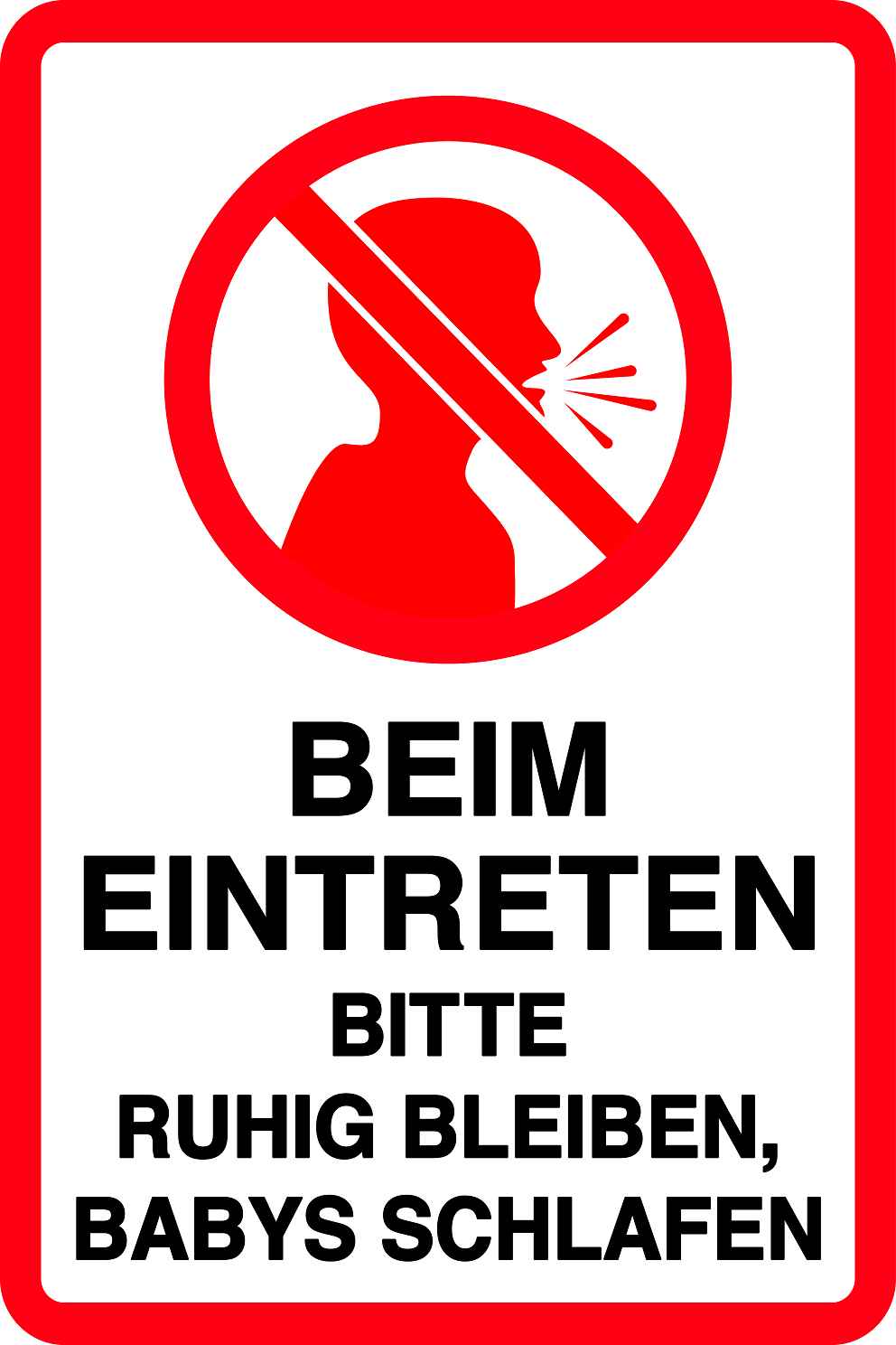 Ruhezone Aufkleber "BEIM EINTRETEN BITTE RUHIG BLEIBEN, BABYS SCHLAFEN" 10-40 cm LO-QUIETZONE-V-10100-0