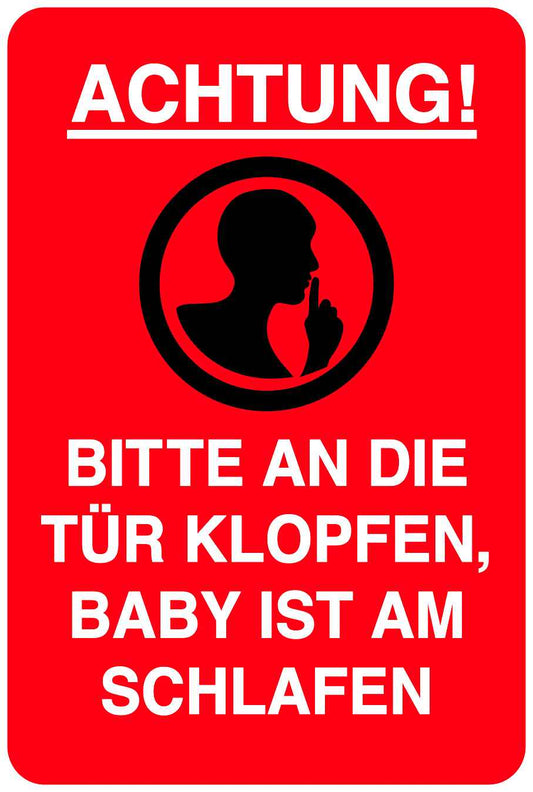 Ruhezone Aufkleber "ACHTUNG! BITTE AN DIE TÜR KLOPFEN, BABY IST AM SCHLAFEN" 10-40 cm LO-QUIETZONE-V-10800-14