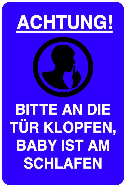 Ruhezone Aufkleber "ACHRUNG BITTE AN DIE TÜR KLOPFEN, BABY IST AM SCHLAFEN" 10-40cm LO-QUIETZONE-V-10800-44