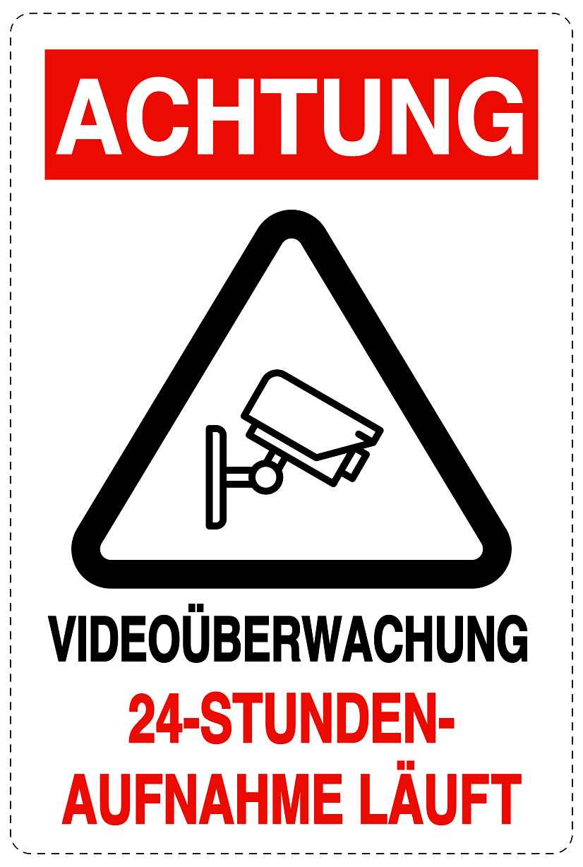 Betreten verboten - Video überwacht "Achtung Videoüberwachung 24-Stunden-Aufnahme läuft" 10-40 cm LO-RESTRICT-2090