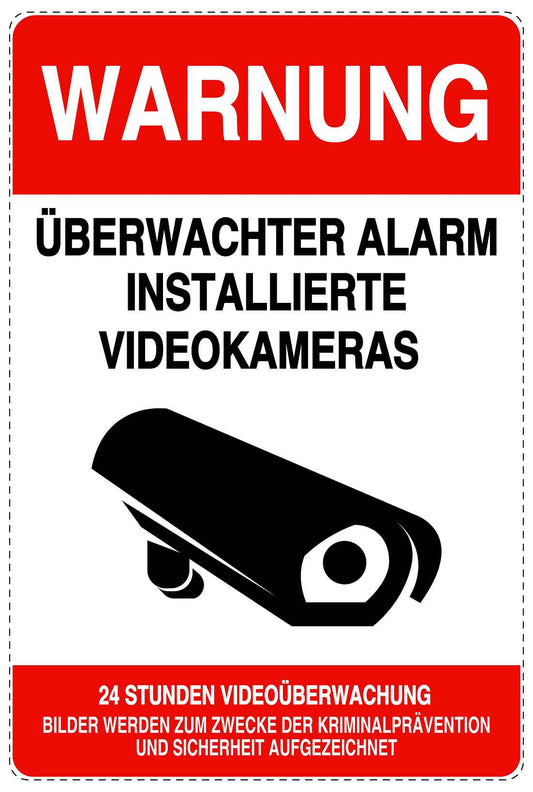 Betreten verboten - Video überwacht "Warnung Überwachter Alarm Installierte Videokameras" 10-40 cm LO-RESTRICT-2230