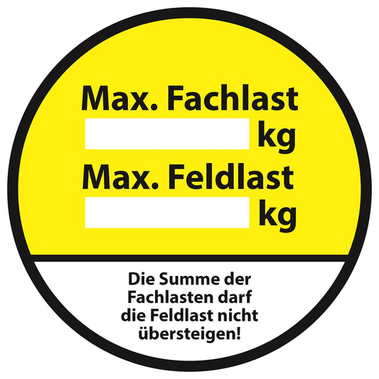 Regalbelastung Aufkleber "Max. Fachlast ______ kg Max. Feldlast ______ kg" 10-40 cm LO-REGALBELASTUNG2060-3