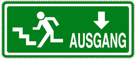 Ausgang Notausgang Aufkleber "Ausgang unten - Vorsicht Stufen" 10-60 cm  LO-SIE-1090-54