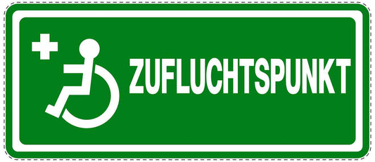 Ausgang Notausgang Aufkleber "ZUFLUCHTSPUNKT - ROLLSTUHL" 10-60 cm  LO-SIE-1140-54