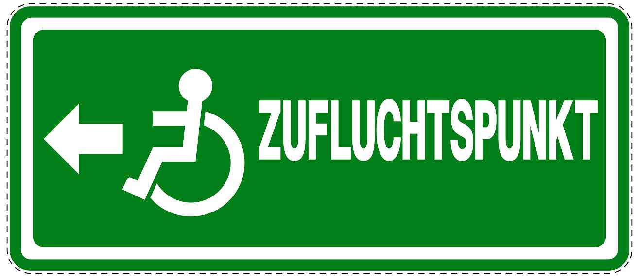 Ausgang Notausgang Aufkleber "ZUFLUCHTSPUNKT LINKS - ROLLSTUHL" 10-60 cm  LO-SIE-1150-54