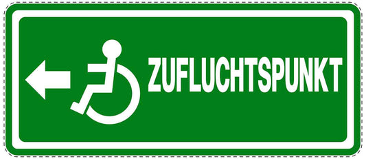 Ausgang Notausgang Aufkleber "ZUFLUCHTSPUNKT LINKS - ROLLSTUHL" 10-60 cm  LO-SIE-1150-54