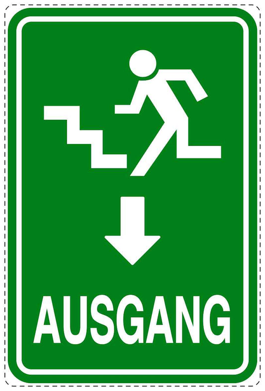 Ausgang Notausgang Aufkleber "Ausgang unten - Vorsicht Stufe" 10-40 cm  LO-SIE-2090-54