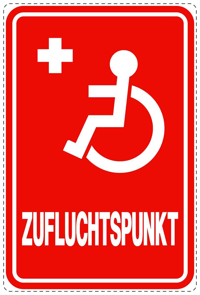 Ausgang Notausgang Aufkleber "Zufluchtspunkt - Rollstuhl" 10-40 cm  LO-SIE-2140-14