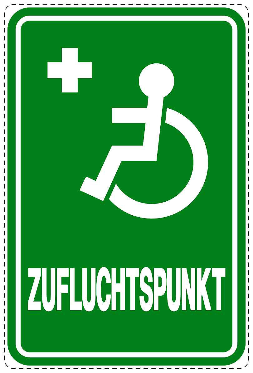 Ausgang Notausgang Aufkleber "Zufluchtspunkt - Rollstuhl" 10-40 cm  LO-SIE-2140-54