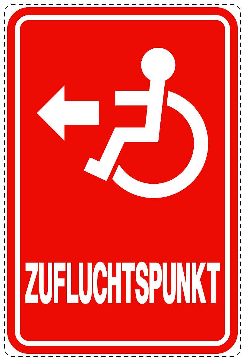 Ausgang Notausgang Aufkleber "Zufluchtspunkt links - Rollstuhl" 10-40 cm  LO-SIE-2150-14