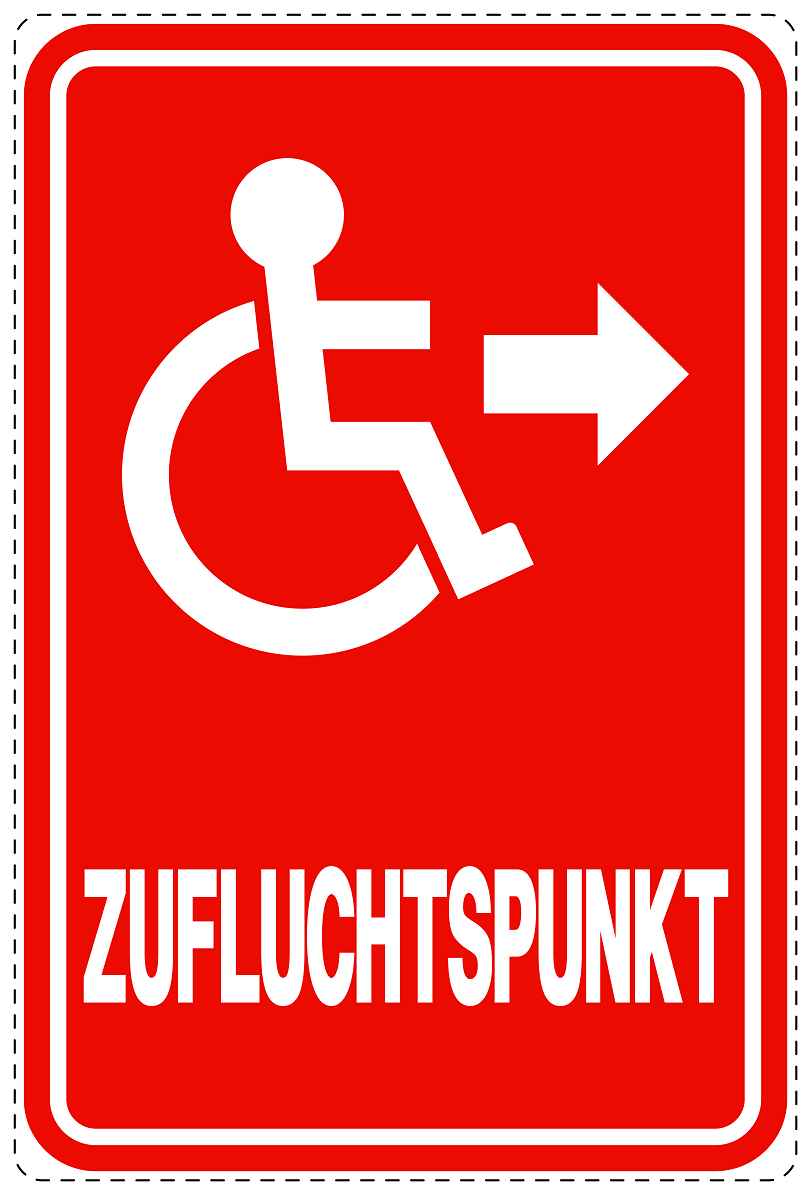 Ausgang Notausgang Aufkleber "Zufluchtspunkt rechts - Rollstuhl" 10-40 cm  LO-SIE-2160-14