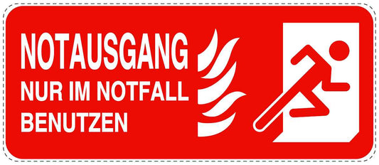 Feuerlöscher Aufkleber "Notausgang nur im Notfall benutzen" 10-60 cm LO-SIF-1340-14