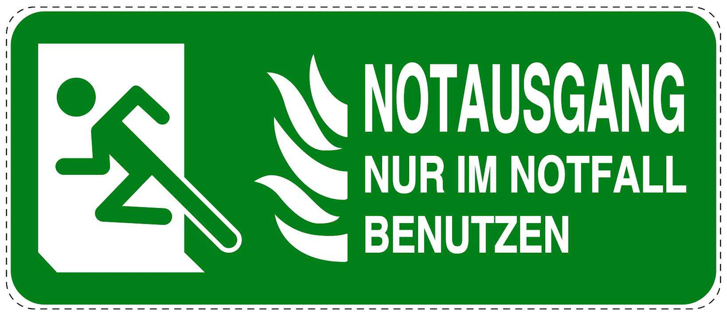 Feuer- Rettungsaufkleber "Notausgang nur im Notfall benutzen" 10-60 cm LO-SIF-1360-54