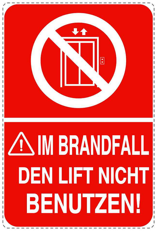 Feuerlöscher Aufkleber "Im Brandfall den Lift nicht benutzen" 10-40 cm LO-SIF-2080-14