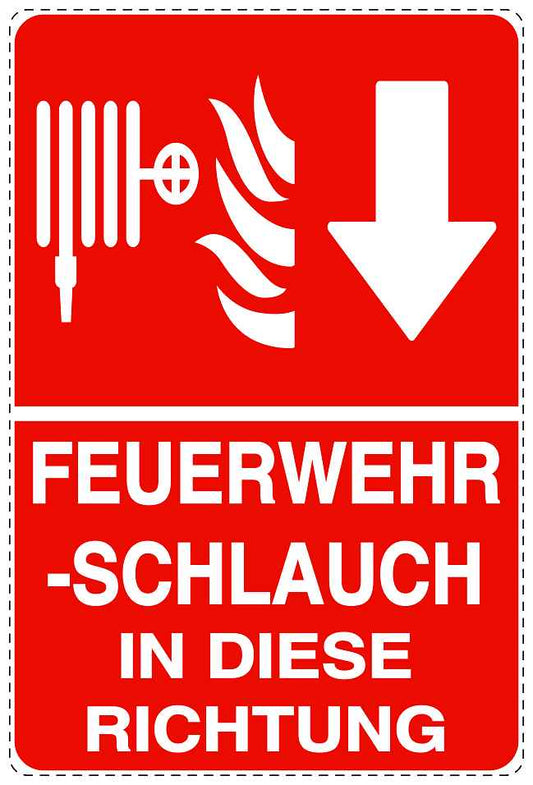 Feuerlöscher Aufkleber "Feuerwehrschlauch in Pfeilrichtung" 10-40 cm LO-SIF-2860-14