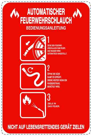 Feuerlöscher Aufkleber "Automatischer Feuerwehrschlauch - Instruktionen" 10-40 cm LO-SIF-2940-14