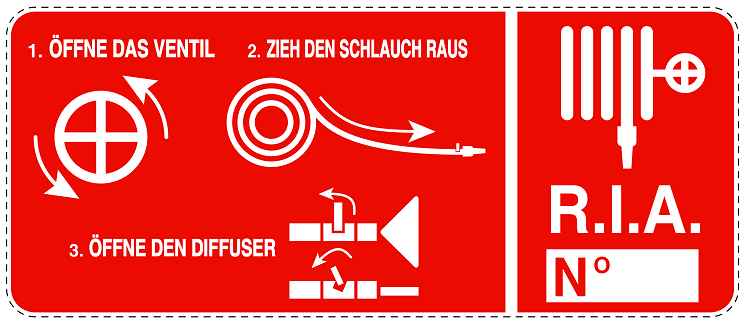 Feuerlöscher Aufkleber "Feuerwehrlöschschlauch - Instruktion" 10-60 cm LO-SIF-3010-14