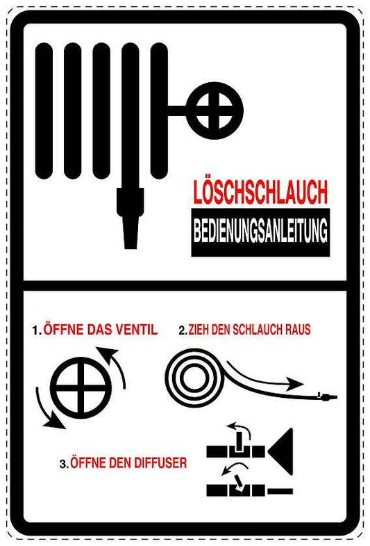 Feuer- Rettungsaufkleber "Löschschlauch - Bedienungsanleitung" 10-40 cm LO-SIF-4010-0