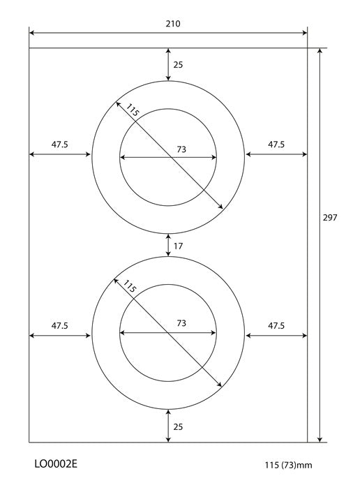 200 Universaletiketten 115mm, auf 100 Din A4 Bogen, matt, selbstklebend LO-0002-E-70