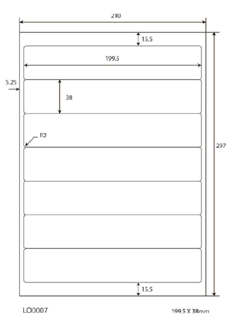 700 farbige Universaletiketten 199,5x38mm, auf 100 Din A4 Bogen, matt, selbstklebend