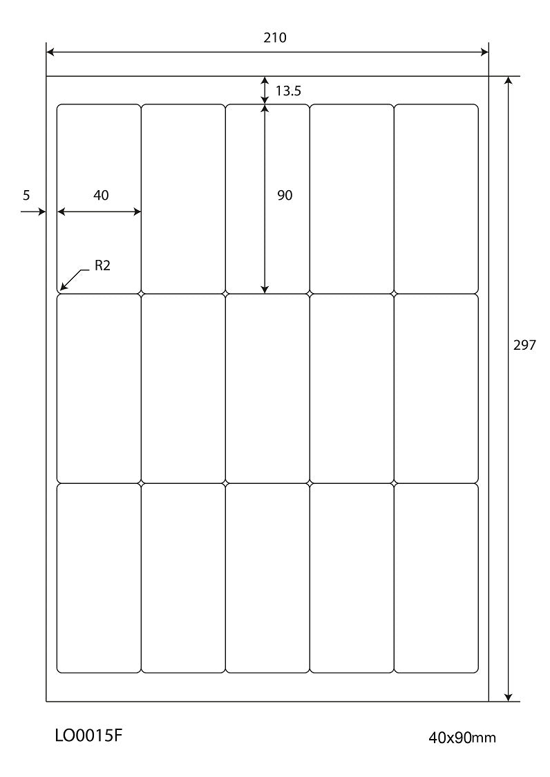 1500 farbige Universaletiketten 40x90mm, auf 100 Din A4 Bogen, matt, selbstklebend