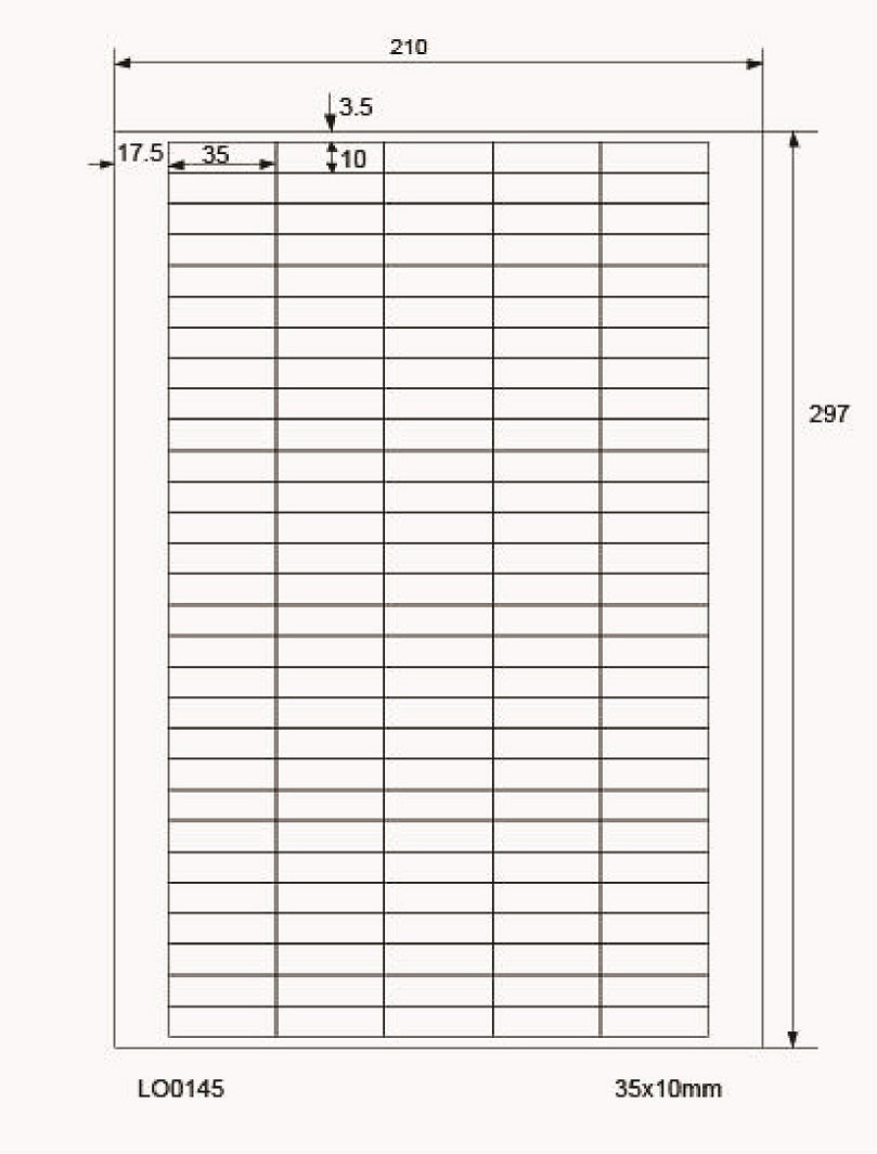 14500 Universaletiketten 35x10mm, auf 100 Din A4 Bogen, matt, selbstklebend